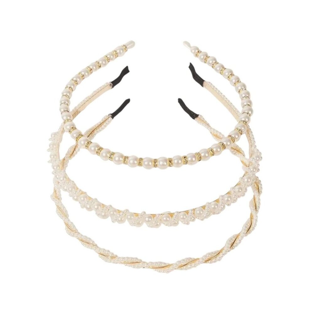 GOLDEN FAUX PEARL HEADBAND TRIOS